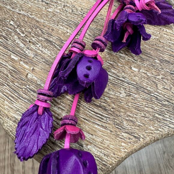 Purple Dahlia Leather Flower Purse Charm Genuine Leather Purple Flower Bag Charm - Picture 7 of 9